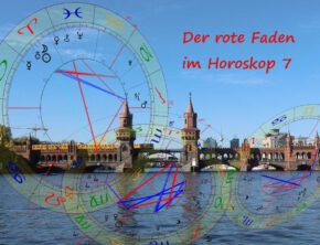 Berliner Oberbaumbrücke mit U-Bahn, im Hintergrund der Fernsehturm, im Vordergund Horoskopgrafiken